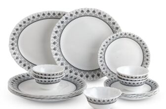 CELLO Damask Imperial Plus Series Opalware Dinner Set of 19 Pieces For Family of 6 | Bone-Ash Free & Leadfree Opal Glass Microwave & Dishwasher Safe Crockery Plates & Bowls Set For Daily Use & Gifting