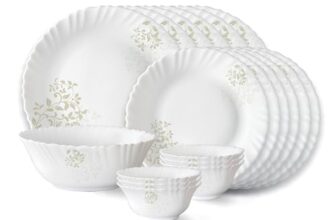 Larah by Borosil Ingot Fluted Series Opalware Dinner Set | 19 Pieces for Family of 6 | Microwave & Dishwasher Safe | Bone-Ash Free | Crockery Set for Dining & Gifting | Plates & Bowls | White