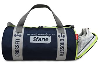 Sfane Gym Bags for Men with Separate Shoe Compartment Sports Gym Bags for Women Unisex Duffle Bags for Gym for Carry & Travel Adjustable Duffel Bags Sports Bag – Navy Blue & Grey.