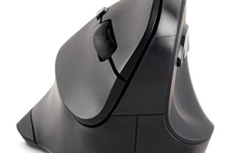 Kensington Ergonomic Vertical Wireless Mouse with 6 Buttons, 5 DPI Settings (800–2400), Optical Tracking, Handshake Design for Comfort, Nano Receiver Storage, Compatible with Windows/Mac, Black/Grey