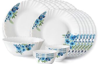Larah by Borosil Pansy Fluted Series Opalware Dinner Set | 19 Pieces for Family of 6 | Microwave & Dishwasher Safe | Bone-Ash Free | Crockery Set for Dining & Gifting | Plates & Bowls | White