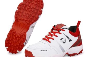 PRO KVH Lightweight Cricket Shoes for Men | Rubber Spikes | Water-Resistant | All-Round Performance Footwear for Outdoor and Field Sports, Red (11 UK)