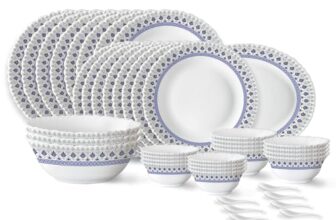 Larah by Borosil Ocean Fluted Series Opalware Dinner Set | 44 Pieces for Family of 8 | Microwave & Dishwasher Safe | Bone-Ash Free | Crockery Set for Dining & Gifting | Plates & Bowls | White
