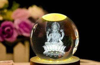 Desidiya Goddess Laxmi Ji Crystal Ball Night Light 2.4 Inch Glass Ball Night LED Lamp with Woodern Base Perfect for Gift | Corded Electric Table Night Light
