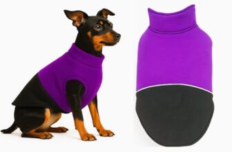 The Pets Company Dog Winter Coat Jacket, Clothes, Windproof, Reversible, Light Weight, Washable, Ultra Warm Thick Fleece Lined Dog Vest For Cold Weather Protection, (Purple Black, X – Small – 12 Inch)