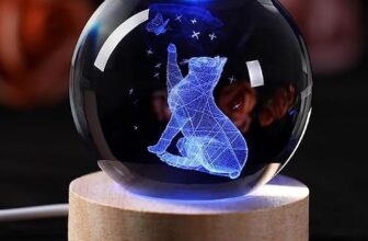 GITGRNTH 16 Color 3D Crystal Ball Lamp – Cat Night Light, Cat Ligth Ball, Laser Engraving Crystal Ball Light Lamp with USB Powered 3.15 Inch LED Wooden Base