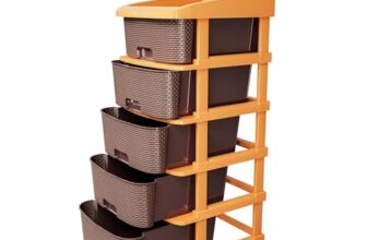 TEX-RO Plastic Modular Drawer Storage Chest Of Drawers Organizer Storage Box, Large Stomo Racks For Multipurpose Anti-slip Shoes Organizers | Brown | 5 Layer
