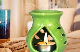 Pure Source India Ceramic Aroma Burner, Oil Warmer for Home, Office & Aromatherapy Use (Green) (3.5 Inch) Pack of 1