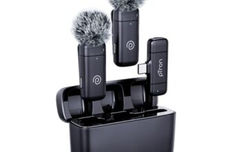 pTron KWM-2 Type C Wireless Microphone with Charging case w/Noise Cancellation, 48Hrs Battery, 20m Wireless Range, Collar Mic for DSLR/iPhone/Android, Vlog, Streaming/Zoom Meeting (Black)
