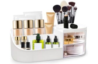 Anshri Desk Makeup Brush Organizers Box and Makeup Organizers for Desk Desktop Storage Stationery Supplies Cute Pencil Cup Pot for Office School Home Makeup Storage Box (White)