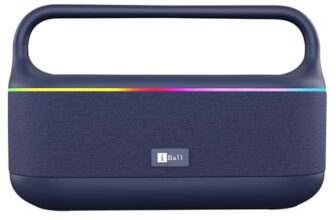 iBall Dhun 180 Portable Bluetooth Speaker, 50W RMS, 5Hrs Playback, Dual Drivers, Dual EQ, Metal Handle, Powerful BASS, TWS Support, RGB Lights, Fabric Finish, Type-C, Call Function (Blue)