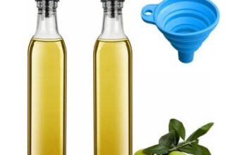 Kettlekane 500 ml Glass Oil Dispenser Bottle with Silicon Funnel, Leak-Proof Cork, Oil Bottle (2 pcs Oil Bottle + 1 pc Silicon Funnel)