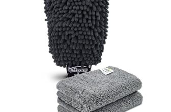SOFTSPUN Microfiber Single Side 1 Piece Chenille Glove,1700 GSM Grey+20X30cm Cleaning Wipe 2Pcs | Multi-Purpose Super Absorbent and Perfect Wash Cleaning for Bike Auto,Cars Both Interior and Exterior