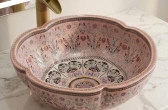 B Backline Mexican Design Ceramic Wash Basin | Designer Table Top wash basin | Countertop Basin For Livingroom & Bathroom 41 X 41 X 14 Cm (Matt Finish) (Pink)
