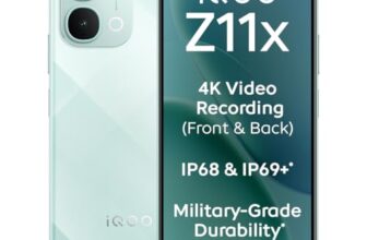 iQOO Z11x 5G (Prismatic Green, 8GB RAM, 128 GB Storage) | Dimensity 7400-Turbo Processor | 7200 mAh Battery | 4K Video Recording Front & Back | IP68 & IP69+ | Powered by OriginOS 6