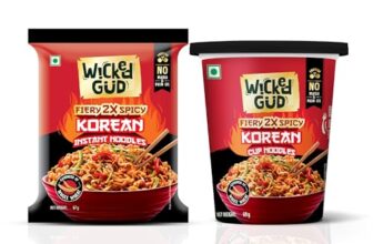 WickedGud Fiery 2X Spicy Korean Noodles, Instant Pack and Cup Combo, Whole Wheat, No Maida, No Palm Oil, Vegetarian, 67g & 69g