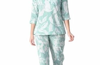 Ichaa Women Rayon Printed Night Wear Top and Bottom Night Suit Set, Green, Small