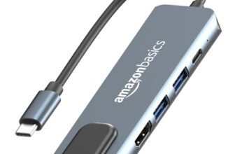 Amazon Basics 5-in-1 Hub Multiport Adapter, USB Type-C with Aluminium Shell, 100Mbps Ethernet Port, HDMI 4K, 1xUSB 3.0, 1xUSB 2.0, 100Mbps Ethernet, 100W Charging for MacBook, DELL & Type C Devices