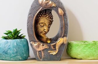 Homestic Polyresin Buddha Fountain for Home Decor with LED Lights | 33x17x49.5 cm | Fountain for Living Room/Hall/Office/Garden D?cor Gifting | Bronze Color