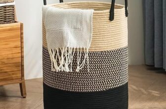 SHAGCRAFT® Storage Rope Laundry Hamper Basket for Clothes, Towels and Blankets in Livingroom, Bedroom, Laundry Room and Basket for Nursery Storage (Size – 15″ x 15″ x 18″) (Beige Black Mix)