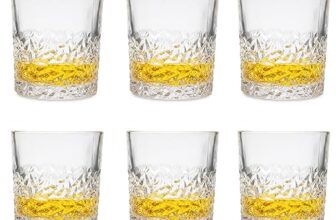 MosQuick® Whiskey Glasses(Set of 6)-300ml Sculpted Scotch Glass,Old Fashioned Glasses,Crystal Bourbon Rock Glasses,Large Bar Glasses,Unique Glassware Tumblers for Cocktails mocktails