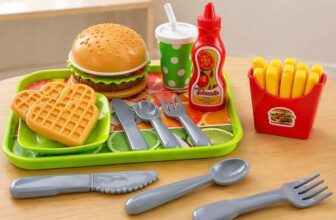Toyshine Kitchen Play Fast Food Set 18 Piece Pretend Play Burger Fries and Ketchup Toy | Best Gifts Food Playset for Boys Girls – Multicolor