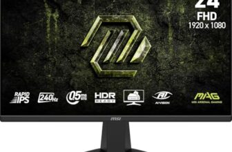 MSI MAG 245F X24 24-Inch Gaming Monitor, 1920×1080 FHD, Rapid IPS, 240Hz, 0.5ms, HDR Ready, AMD FreeSync™ Premium, Eye Care, AI Vision, HDMI 2.0b, DP 1.2a, Frame-Less, Vesa Mount, Black
