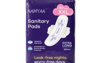 Namyaa Sanitary Pads XXL 320mm – Extra Long, Ultra Thin, Winged & Leak-Proof Pads for Heavy Flow – Breathable, Rash-Free Comfort (40 Pads)