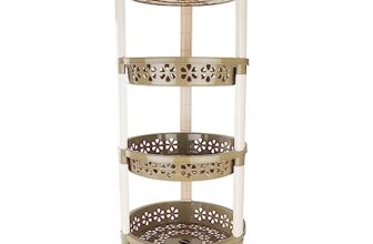 Nayasa Candy Round Trolley 4 Layers | Kitchen Organizer | Shelf Organizer | Vegetable Basket for Onion, Potato | Vegetable Trolley with Wheel | 33.5 X 33.5 X 79 cm | Green