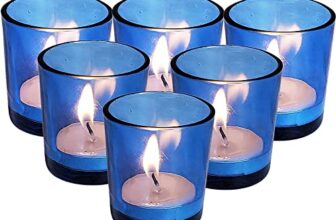 Pure Source India Set of 6 Glass Votive Tealight Candle Holders – Living Room Side Table Home Decoration (Glass, Pack of 6, Blue)