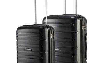 SNITCH Loop 2Pc Set Black Polypropylene Hard Travel Suitcase – Trolley Bag Set of 2 & Luggage with 4 Wheels, Secure Lock & Free Shoe Bag