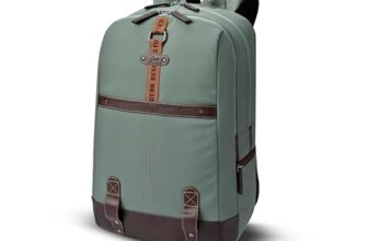 Gear Classic 4 19″/31L anti theft faux leather Medium Water Resistant Laptop Backpack/Casual Backpack/Daypack/Travel Backpack/College Bag For Men/Women(Pista Green-Brown)