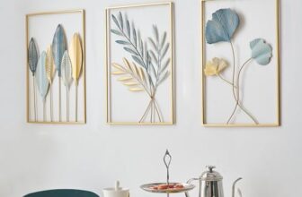 FUNTEREST Gold Leaf Wall Decor Modern Wall Art Home Decor, Set of 3 Metal Wall Hanging Decoration for Living Room Office Bedroom Hotel