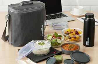 CELLO MF Glassy Pro Max Lunch Box with Bag for Office Grey | 3x400ml Glass Container, 1x225ml, 2x50ml Mini Container, Bottle 700ml with Cutlery & Napkin, Microwave Safe Airtight Spillproof Tiffin Box
