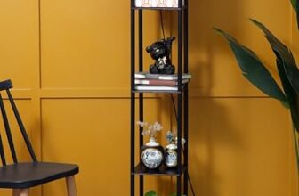 Crosscut Furniture Tower Floor Lamp with Printed Shade (Happy Hills)