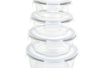 Signoraware Safe N Store Glass Round Container | Airtight & Leakproof Locking Lid | Durable | Microwave Safe | Ideal For Kitchen Storage & Lunch Boxes (400ml+620ml+950ml+1.3Ltr | Set of 4 | Clear)