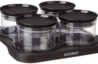 Amazon Brand – Solimo Airtight Plastic Storage Container Set, With 4 Containers (500ml) & Serving Tray, BPA Free, Black