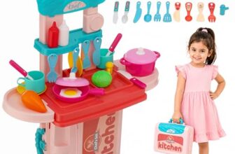 Lifelong Compact Kitchen Play Set for Kids 3–5 Years | Portable Suitcase Toy Kitchen | 28-Piece Pretend Cooking Accessories with Stove, Pots, Pans & Play Food | Plastic Playset for Girls (19*26*10)