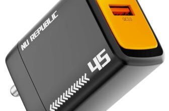Nu Republic Cybotron GO 45W GaN Wall Charger, Dual Port USB-C PD & USB-A QC3.0, PowerBlitz Fast Charging for Smartphones, Tablets & Laptops (Black)