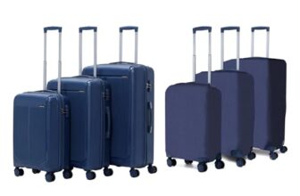 VLITE Megatron Family Set of 6 Luggage with Covers | 3 Trolley Bags (20/24/28) + 3 Luggage Covers (20/24/28) | Lightweight Polypropylene Hard Shell, 360° Spinner Wheels (Navy Blue/Solid Black)