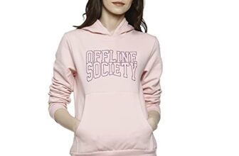 Campus Sutra Women’s Pink Printed Regular Fit Sweatshirt with Hoodie for Winter Wear | Full Sleeve | Cotton Sweatshirt | Casual Sweatshirt for Woman