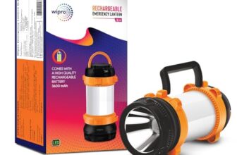 wipro EL4 Rechargeable Emergency Lantern Cum Torch | Type-C Fast Charging | 2 Step Dimmable Mode | Camping Lantern with 3600 mAh Battery | in- Built Mobile Charging Point | Pack of 1, Yellow