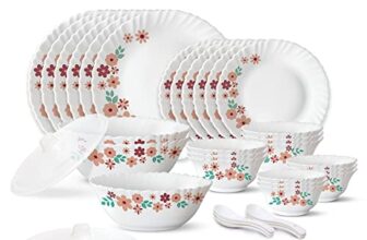 Larah by Borosil Ayana Silk Series Opalware Dinner Set | 35 Pieces for Family of 6 | Microwave & Dishwasher Safe | Bone-Ash Free | Crockery Set for Dining & Gifting | Plates & Bowls | White