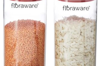 Floraware Plastic Air Tight BPA Free Stackable Round Push Multipurpose Containers For Kitchen Organizer 1400ml for Rice Dal Flour Snacks Cereals Pack of 2 (Red)