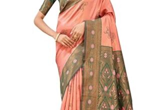 Marchie Fashion Women’s Banarasi Silk Saree with Rich Pallu, Jacquard Zari Weaving Work & Unstitched Blouse Piece, Traditional Ethnic for Wedding, Party & Festive Occasion (Green Gajri)