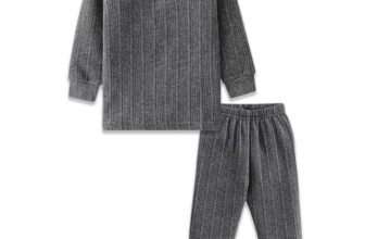 TS LAVI TAVI Kids’ Thermal Pajama Set Ribbed Cotton Blend Long Sleeve Top & Pants Unisex Sleepwear for Boys & Girls (Combo 2, 3-4 Years)