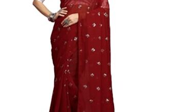 Glory Sarees Women’s Georgette Embroidery Saree With Blouse Piece (GLF721_Red)
