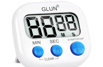 GLUN® Digital Kitchen Timer for Cooking, Pack of 1 Big & Clear Digits, Loud Alarm, Magnetic Back, Timer for Baking, Creating Food, White Body & Blue Buttons (Random Color)