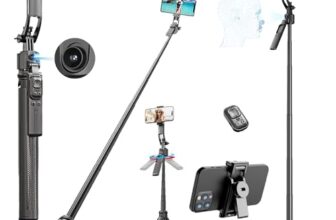 Kratos K8 AI-Powered 70 inch/178 CM Selfie Stick Tripod with Sensor, Auto Face Tracking Tripod with 360° Auto Rotating Stand for Mobile, Camera, Shooting, Blogging with Quad-Leg Stability