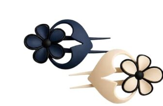 Floral Hair Stick Pins, Navy Blue and Beige, Flower Design, Set of 2, Hair Accessories
